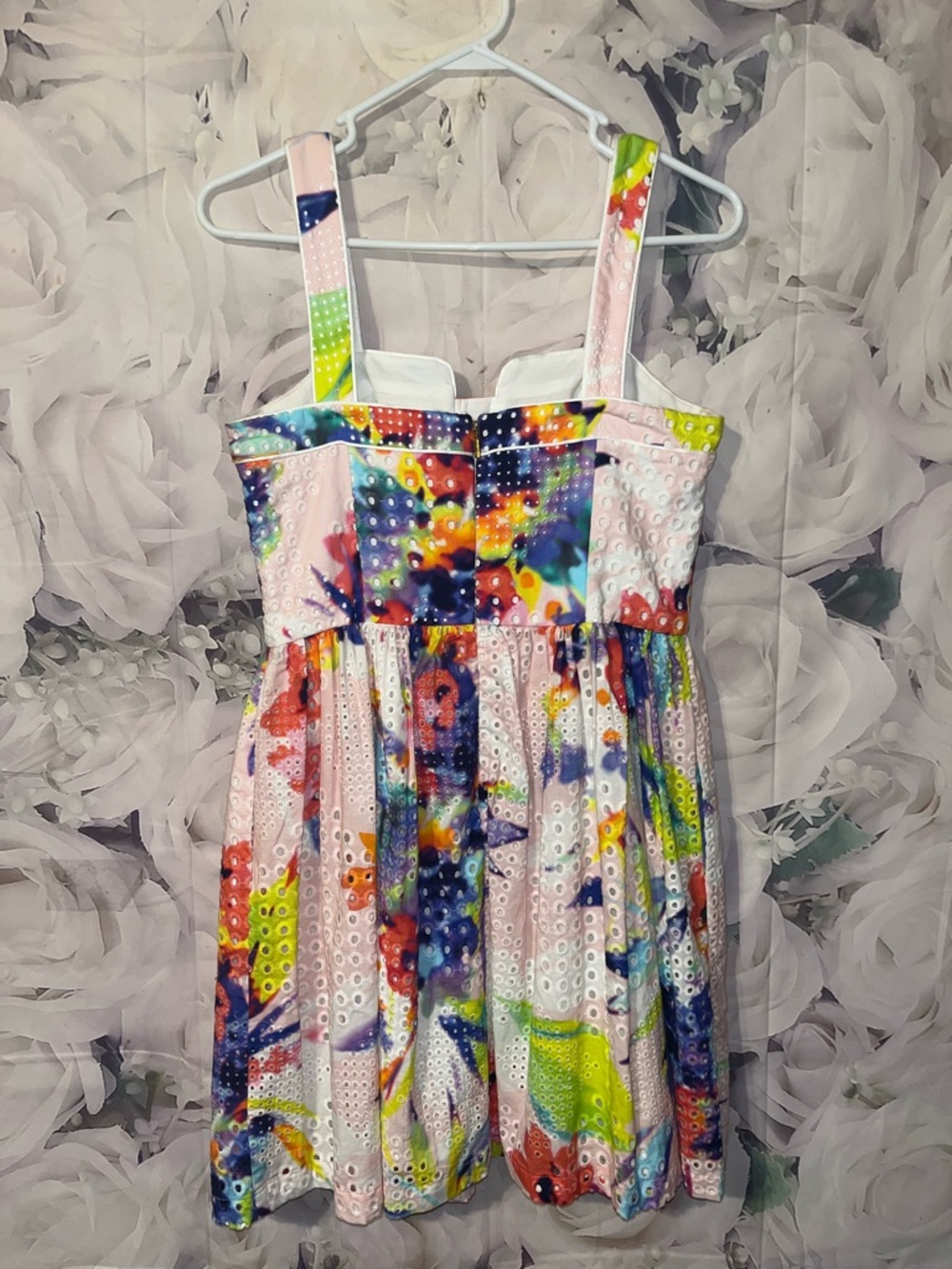 Trina Turk Elin  Watercolor Floral Eyelet Fit & Flare Dress W/Pockets size 4 - Picture 5 of 7